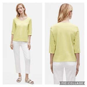 NWT Eileen Fisher Organic Cotton Interlock Rounded V-Neck Top in Perido